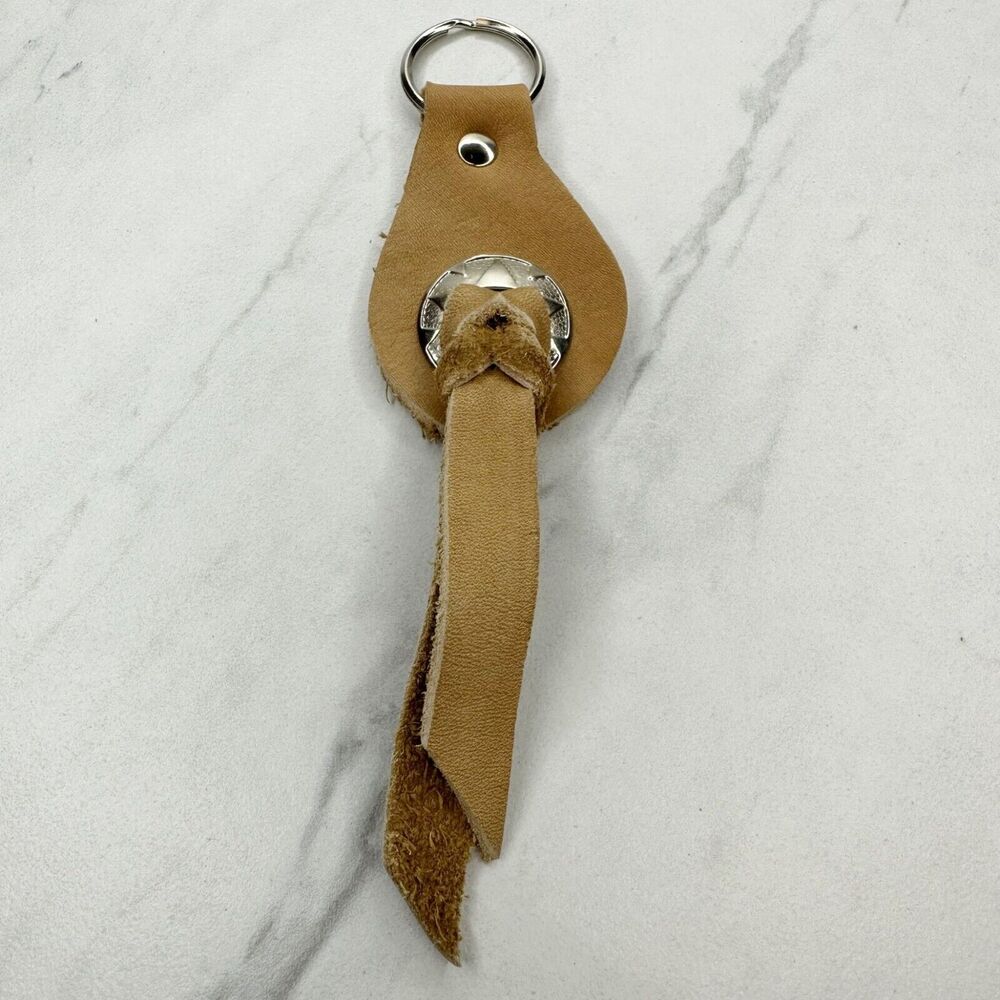 Soft Brown Leather Fringe Western Concho Boho Keychain Keyring